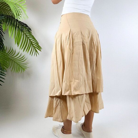 Vintage Dazy Beige Cottagecore Prairie Layered Peasant Fairycore Midi Skirt / L - Picture 2 of 7